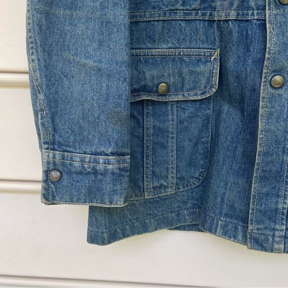 Vintage 70s Lee Snap Button Long Sleeve Denim Bush Chore Jacket Blue Mens Size L - Picture 7 of 10